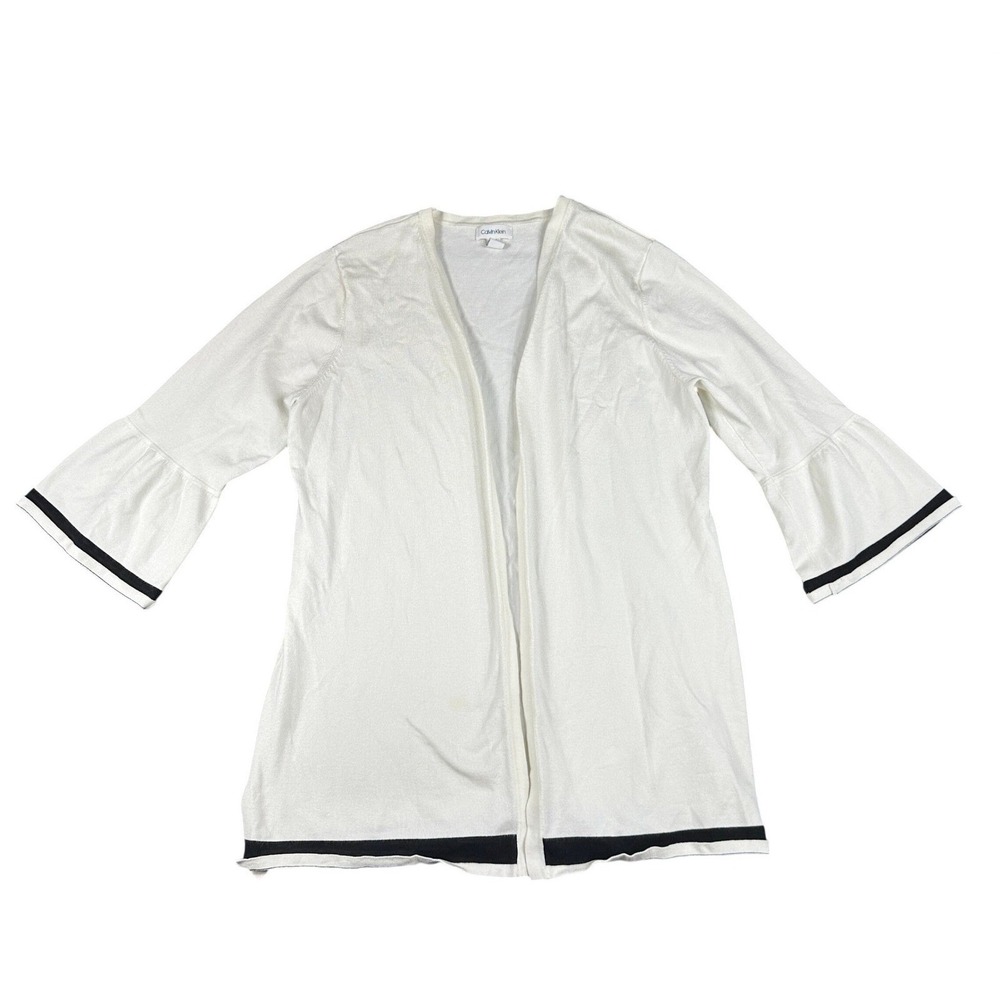 Calvin Klein Womens XL White Colorblock Bell Sleeve Open Front Duster Cardigan